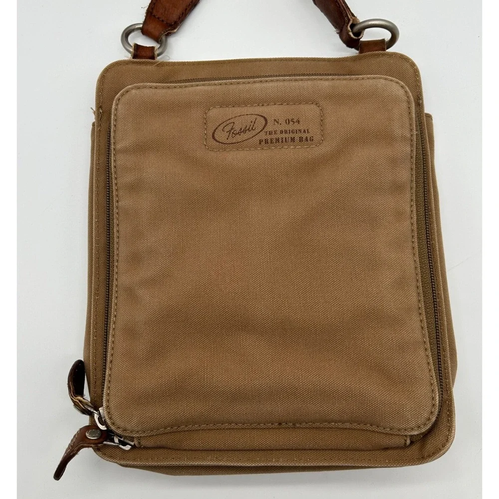 Fossil Original Premium Durable Canvas Crossbody Bag No.‎ 54 Brown Leather Trim